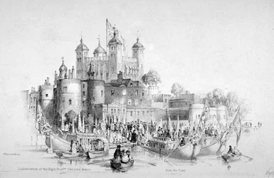1840年、ロンドン塔から乗船するトーマス・ジョンソン卿とその側近