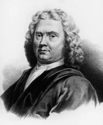 オランダの医師、化学者、植物学者であるHerman Boerhaave (1668-1738)の肖像、エングレーヴィング
