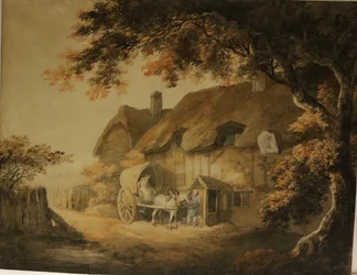 道端の宿、1800年頃（紙に水彩画）