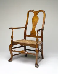 アームチェア、c.1745-60（ソフトメープル、大西洋の白い杉、黄色のポプラとラッシュ）