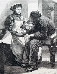 老夫婦。イギリスのイラストレーター、ウィリアム・スモール(1843-1929)によるもの。1880年（彫刻