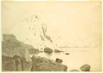 デッサン、南海岸とファラリオーネを示すイタリア、カプリ島の眺め、1865年頃
