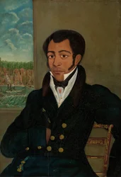 男の肖像（ペーター・フォーゲルサング・シニアの可能性）、おそらく1829年（木に油彩）