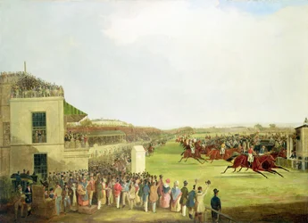 1840年のチェスター・カップを制したピール大佐の「アルジェの帝王」（油彩・キャンバス）。