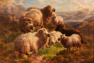 丘の上の夕べ、テイ湖、パースシャー (キャンバスに油彩)