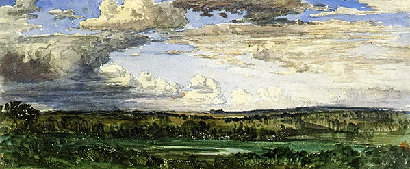 北欧の風景」（紙に鉛筆の上に水彩画）
