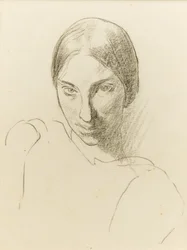 自画像、1923年頃（紙に黒いチョーク）