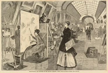 1868年に出版された「パリのルーヴル美術館の美術学生と模写師」。