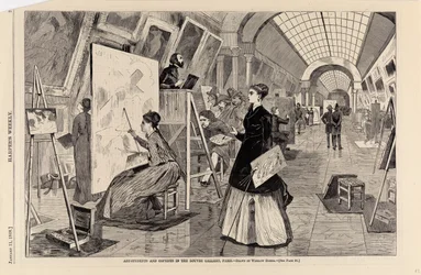パリのルーヴル美術館の画学生と模写家たち（1868年1月11日付『Harper