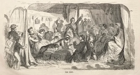 キャンプ会議のスケッチ：テント、1858年。