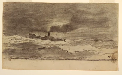 素描《漁船のある海景》カラーコーツ、イギリス、1881-82年