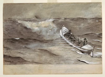 素描、ライフ・ボート、水彩画のための習作「難破船 "アイアン・クラウン"」、1881年