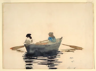 素描《手漕ぎボートの二人の少女》1876-80年