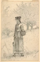 素描《野原を歩く若い女性》1879年