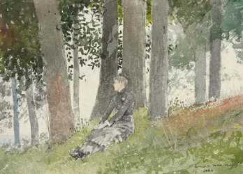 木立の中に座る少女