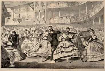 音楽アカデミーでの大ロシア舞踏会（1863年11月5日、『ハーパーズ・ウィークリー』1863年11月21日号より