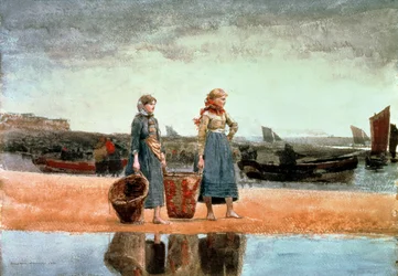 ビーチで二人の女の子、タインマス、1891