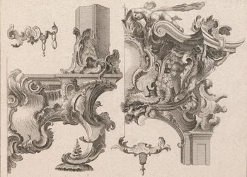 祭壇枠の右下と右上の装飾についての提案、1750年から56年頃の印刷。