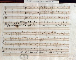 モーツァルトがアカデミコ・フィラルモニコの称号を得るために作曲した「Querite primum regnum Dei」の楽譜ページ（1770年）。