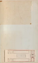 建築・インテリアのドローイングと数枚のプリントを収めたスクラップブックのページ（1800年頃～1850年頃）。制作者シャルル・ペルシエの工房、ピエール・フランソワ・レオナール・フォンテーヌの工房。
