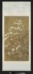 牡丹と朴（紙にインクと色）