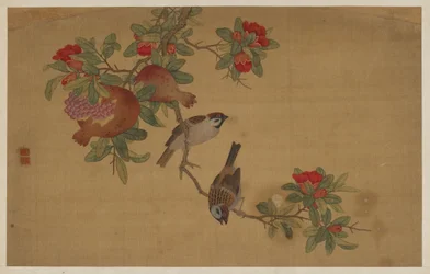 鳥、果物、花