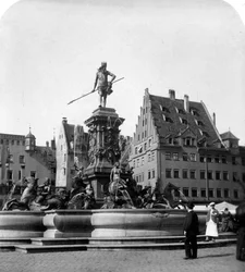 ネプチューンの噴水、ニュルンベルク、ドイツ、c1900年代。