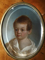 ""子供としての詩人アレクサンドル・セルゲイヴィッチ・プーシキン（1799-1837）の肖像）ザビエル・ド・メストレ（1763-1852）による絵画1802 A.S.プーシキン州立博物館、モスクワ