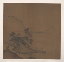 1200年頃の仙唐河口（アルバムリーフ；墨とカラーシルク）