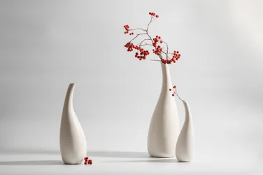 赤い実のある優雅な花瓶