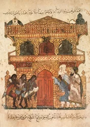 Ms Ar 5847 f.120、女性の宮殿、アルハリリ作のMaqamat作、c.1240（ベラムのガッシュ）