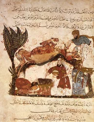 Ms Ar 5847 f.61、Al MaqamatからAl Hariri、c.1240（ベラムのガッシュ）