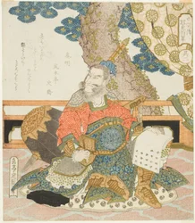秦明（神明）、1828年頃（金属顔料による錦絵、摺物式五枚屏風）