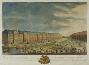 1753年、サンクトペテルブルクのTwelve Collegiaの建物の眺め