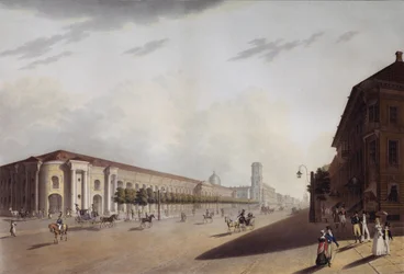 1820 年代、サンクトペテルブルクの偉大な Gostiny Dvor Merchant Yard