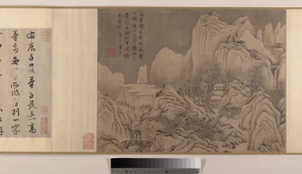 風景画（アルバムリーフ8枚を手巻としてマウント；絹本にインクと彩色）
