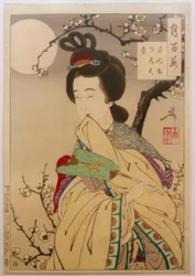 満月の下の梅の花園