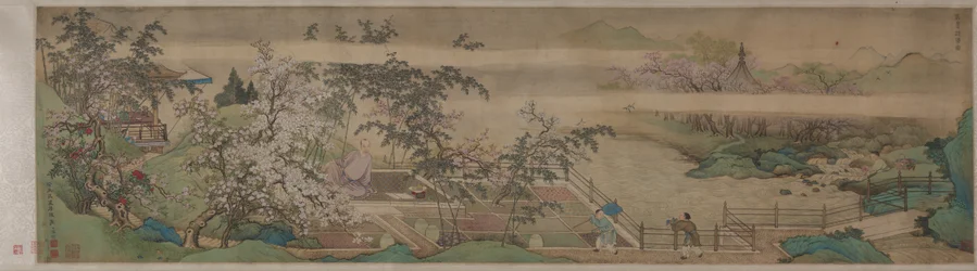 1703年の春の日の小川の薬草のクレンジング。
