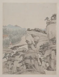 風景画、1668年（8枚から成るアルバム、紙にインクと彩色）