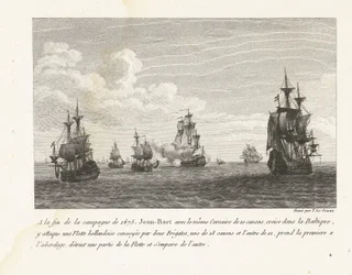 Jan Bart valt Hollandse schepen in de Baltische zee aan、1675 1675 年の作戦の終わりに、同じ 10 門のコルセアを搭載したジャン バルトがバルト海を巡航し、そこでオランダ艦隊を攻撃しました (...) (オブジェクトのタイトル) ジャンバーの戦いのコレクション