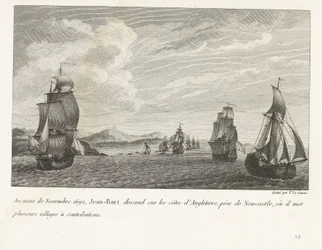 Jan Bart voor de Engelse kust bij Newcastle、1692 1692 年 11 月、ジャン＝バールはニューキャッスルの近くのイングランドの海岸に降り立ち、そこでいくつかの村に寄付をしました。 ジャン・バール、翼長の戦闘の編集