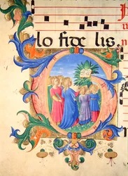 Missal 515 f.144v 楽園に入る信者を描いたヒストリカルイニシャル「G」（ベラム製