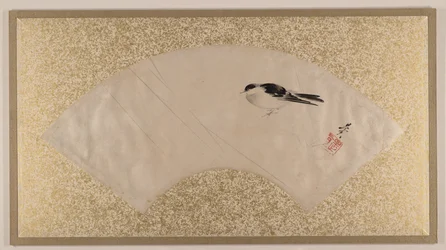 鳥、19世紀後半（アルバムリーフとしてマウントされた扇面画；紙にテンペラ）