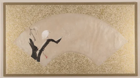 切り株の上の白鷺、19世紀後半（アルバムリーフとしてマウントされた扇面画；紙にテンペラ）