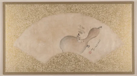 ひょうたんの花、19世紀後半（アルバムリーフとしてマウントされた扇面画；紙にテンペラ）