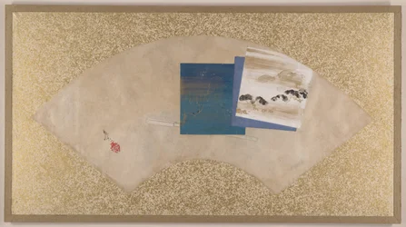 3つの風景、19世紀後半（アルバムリーフとしてマウントされた扇面画；紙にテンペラ）