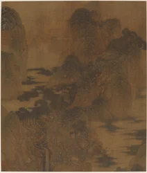 風景：山峡、霧、小川、建物、明朝、17世紀
