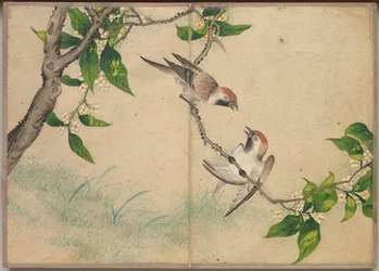 卓上アルバム 花鳥画（おしゃべりすずめ）
