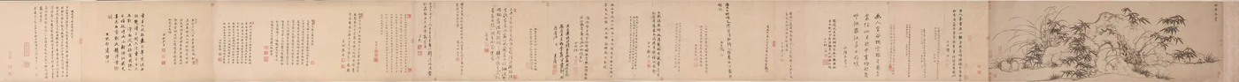 竹、岩、孤独な蘭