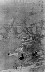 流れの中で馬を洗う場面 17世紀